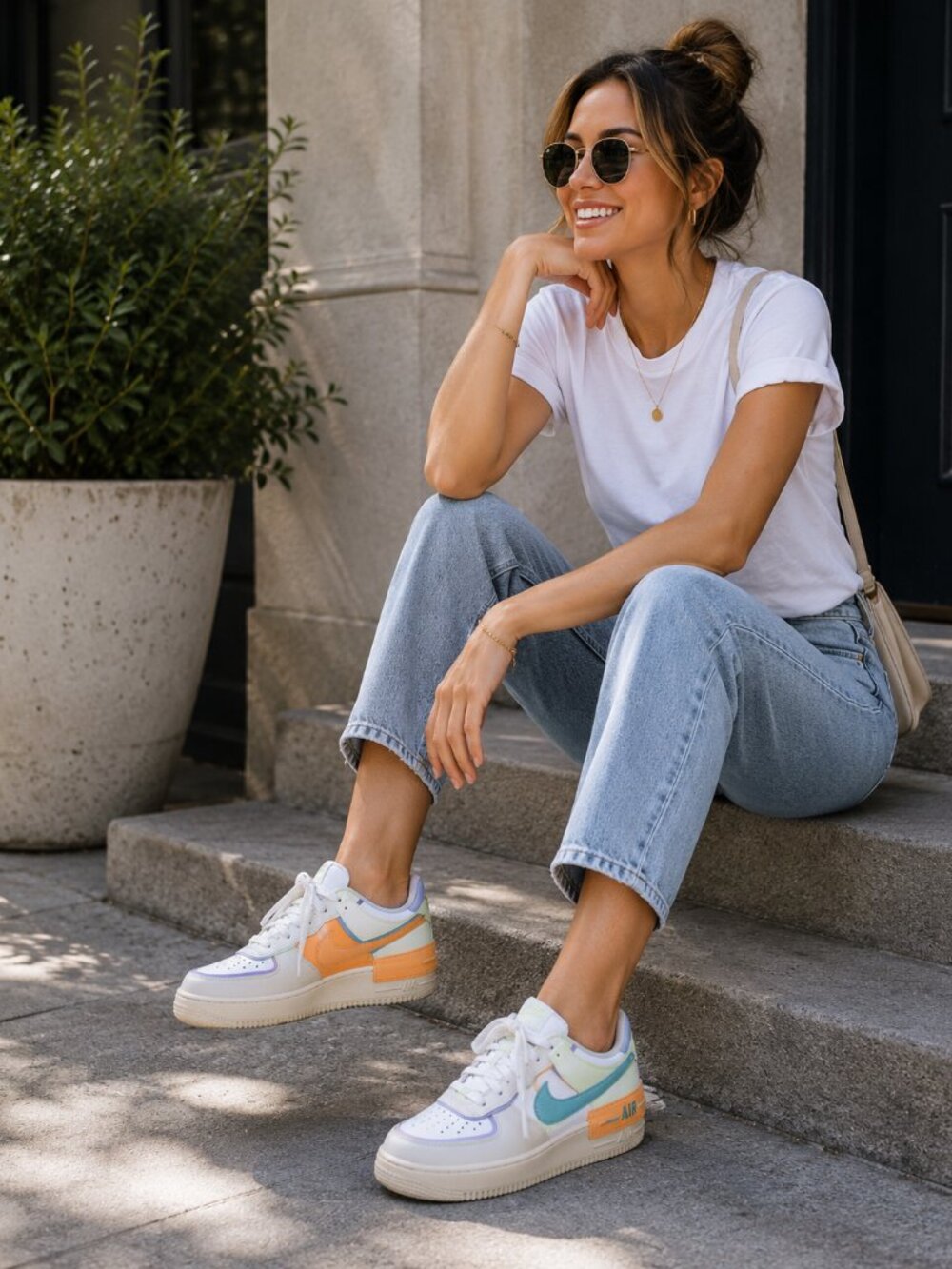 Nike Air Force 1 White Multi-Color Sneakers – Size 8
